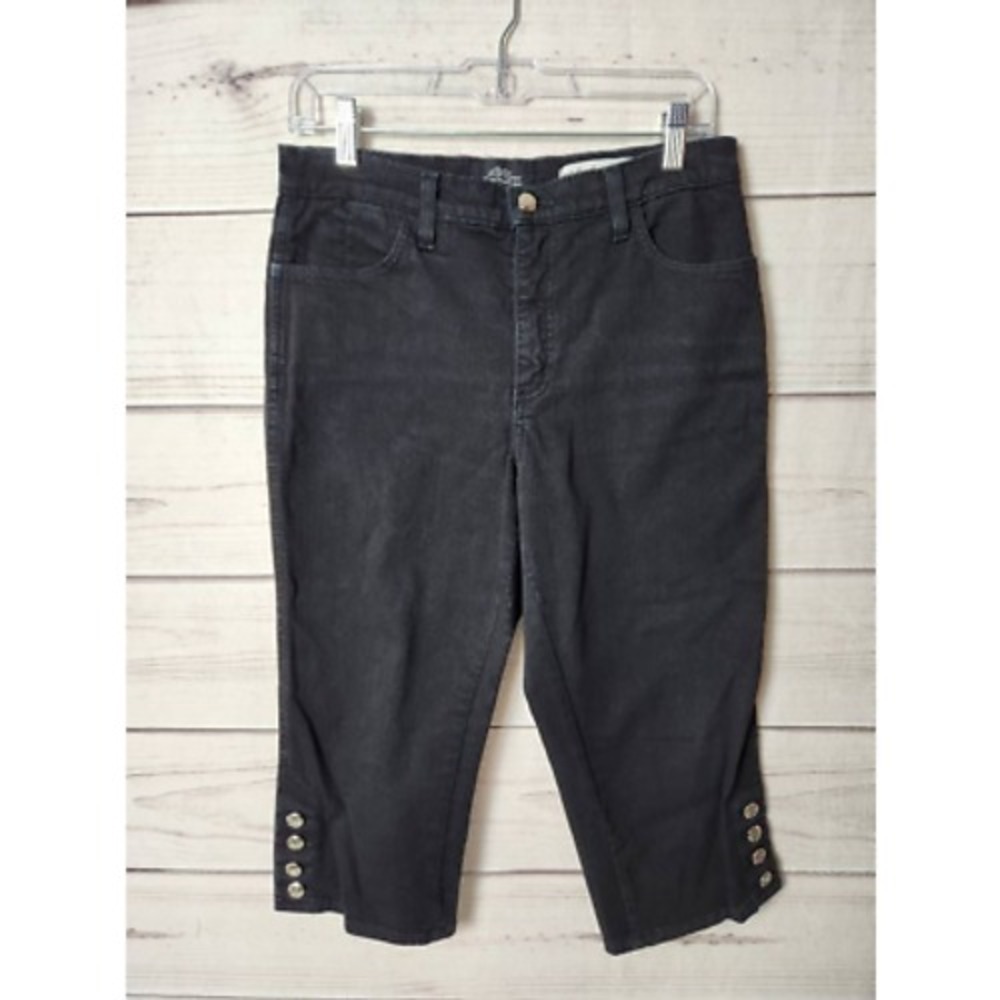 Not Your Daughters Jeans Womens Capri Black Stretch Buttons High Rise Petites 8